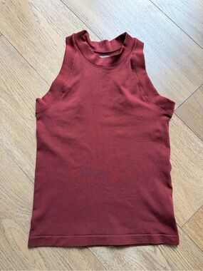 Athleta Ribbed High-Neck Tank Top in Deep Rust